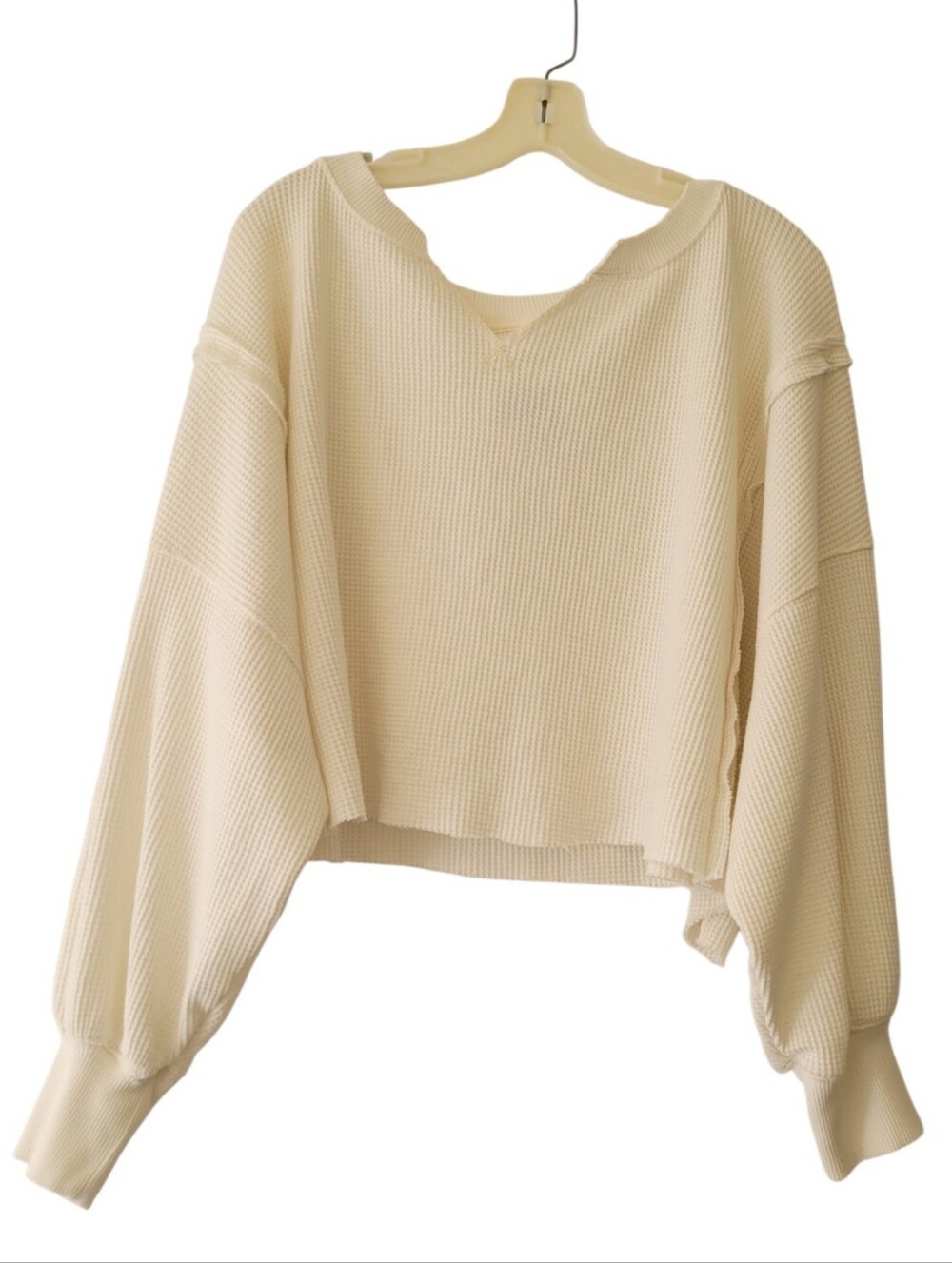 American Eagle This Feels Seriously Lived In White Waffle Knit Sweatshirt Size L